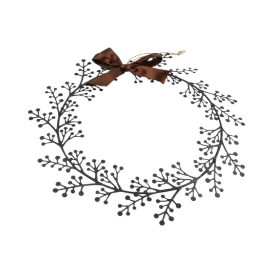 Metal Hanging Wreath with Ribbon Bow Brown