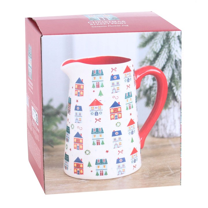 Christmas Street Print Ceramic Flower Jug