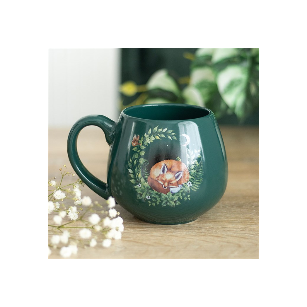Green Sleeping Fox Rounded Mug