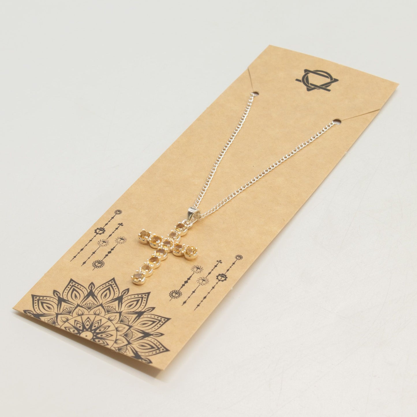 Silver Plated (45cm Chain)- Citrine Crucifix