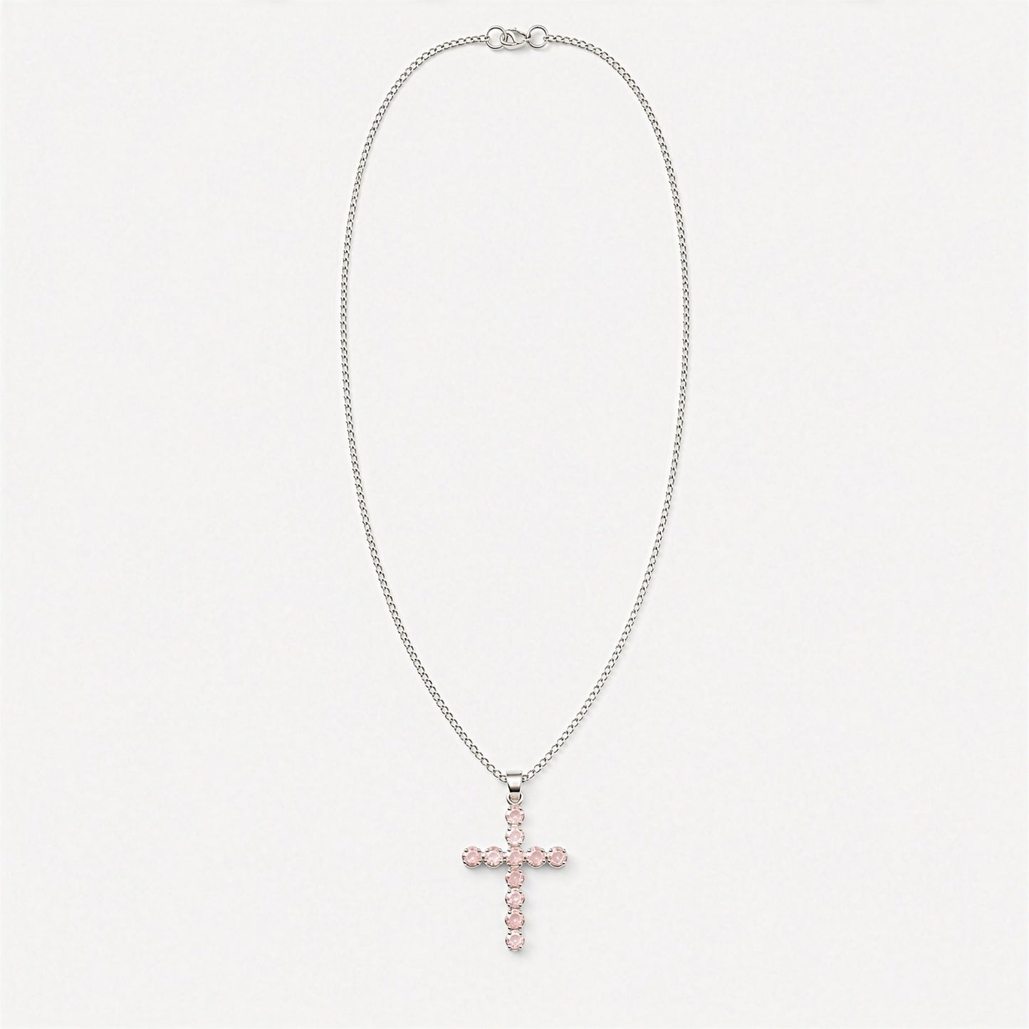 Silver Plated (45cm Chain)- Rose Quartz Crucifix