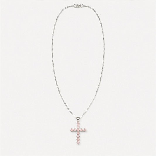 Silver Plated (45cm Chain)- Rose Quartz Crucifix