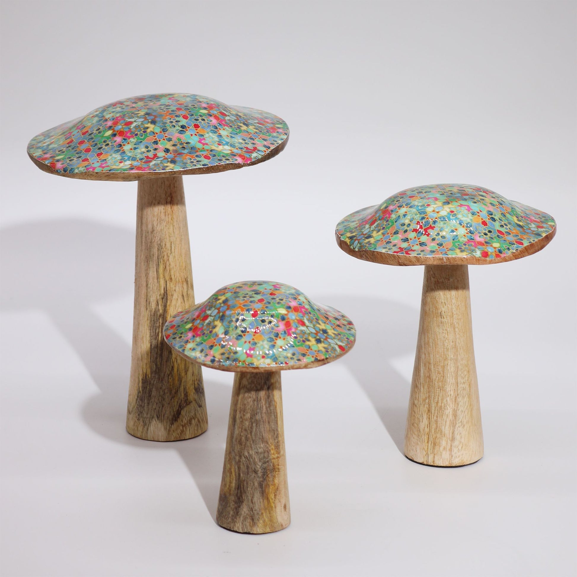 Medium Wooden Mushroom - Mediterranean Tile Pattern