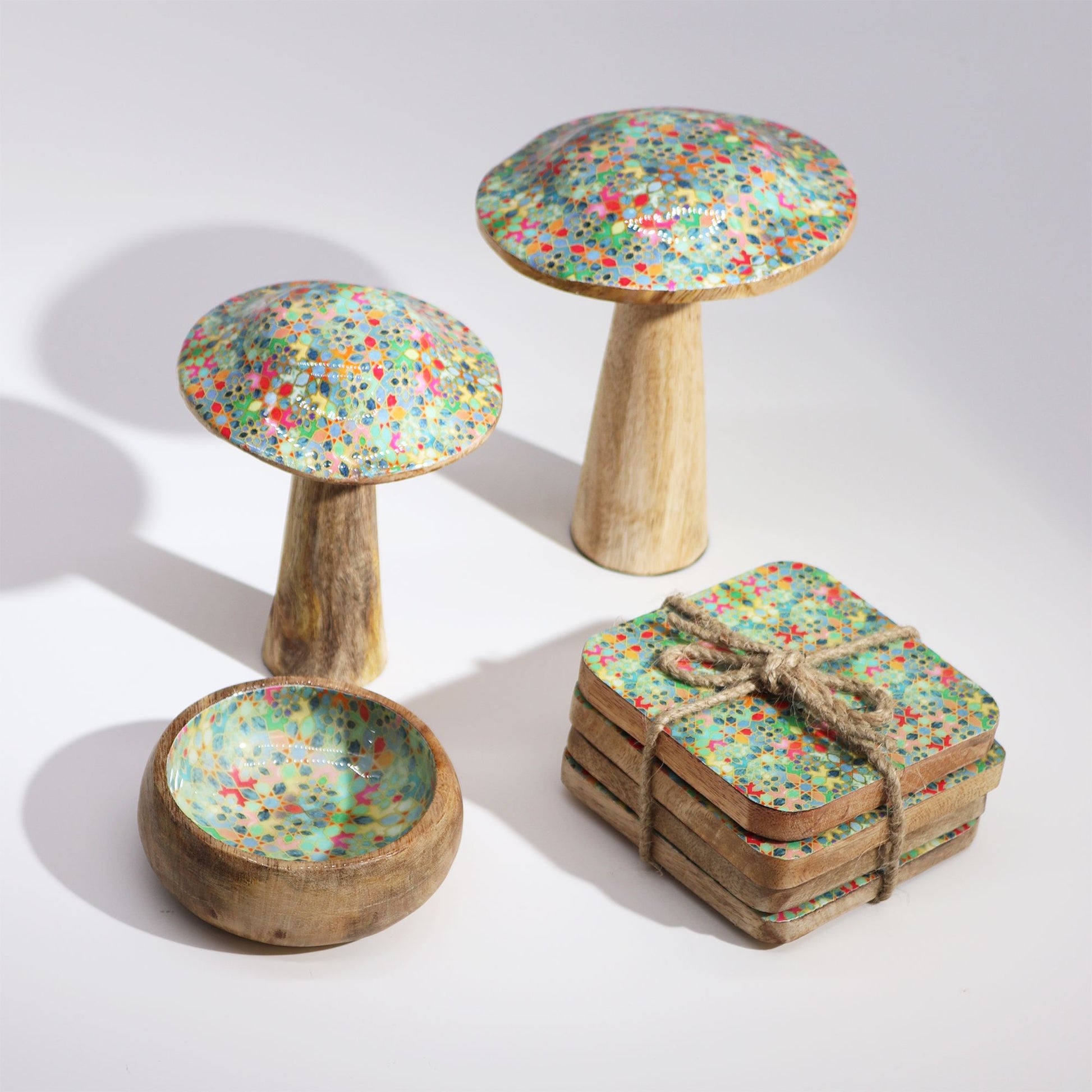 Medium Wooden Mushroom - Mediterranean Tile Pattern