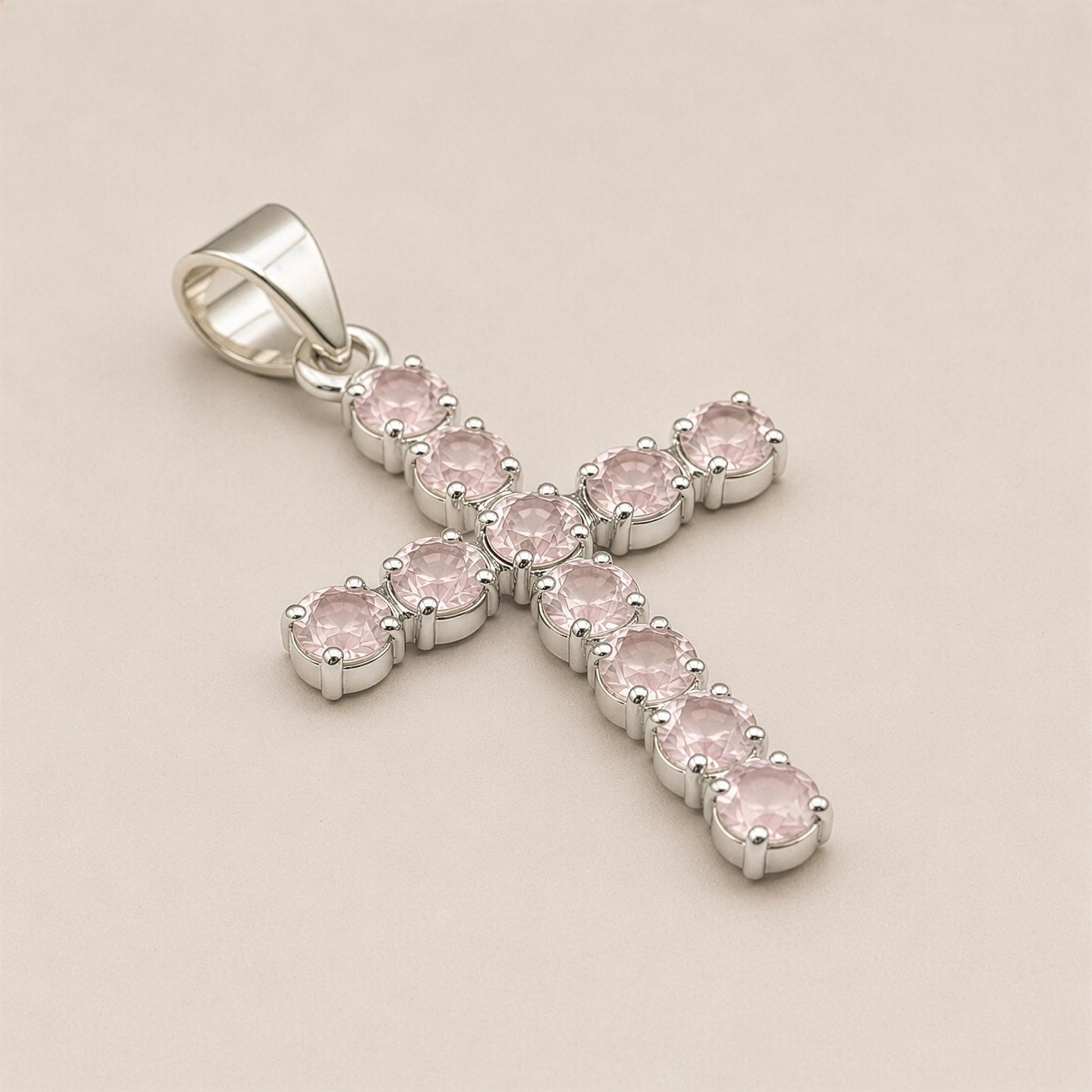 Silver Plated (45cm Chain)- Rose Quartz Crucifix