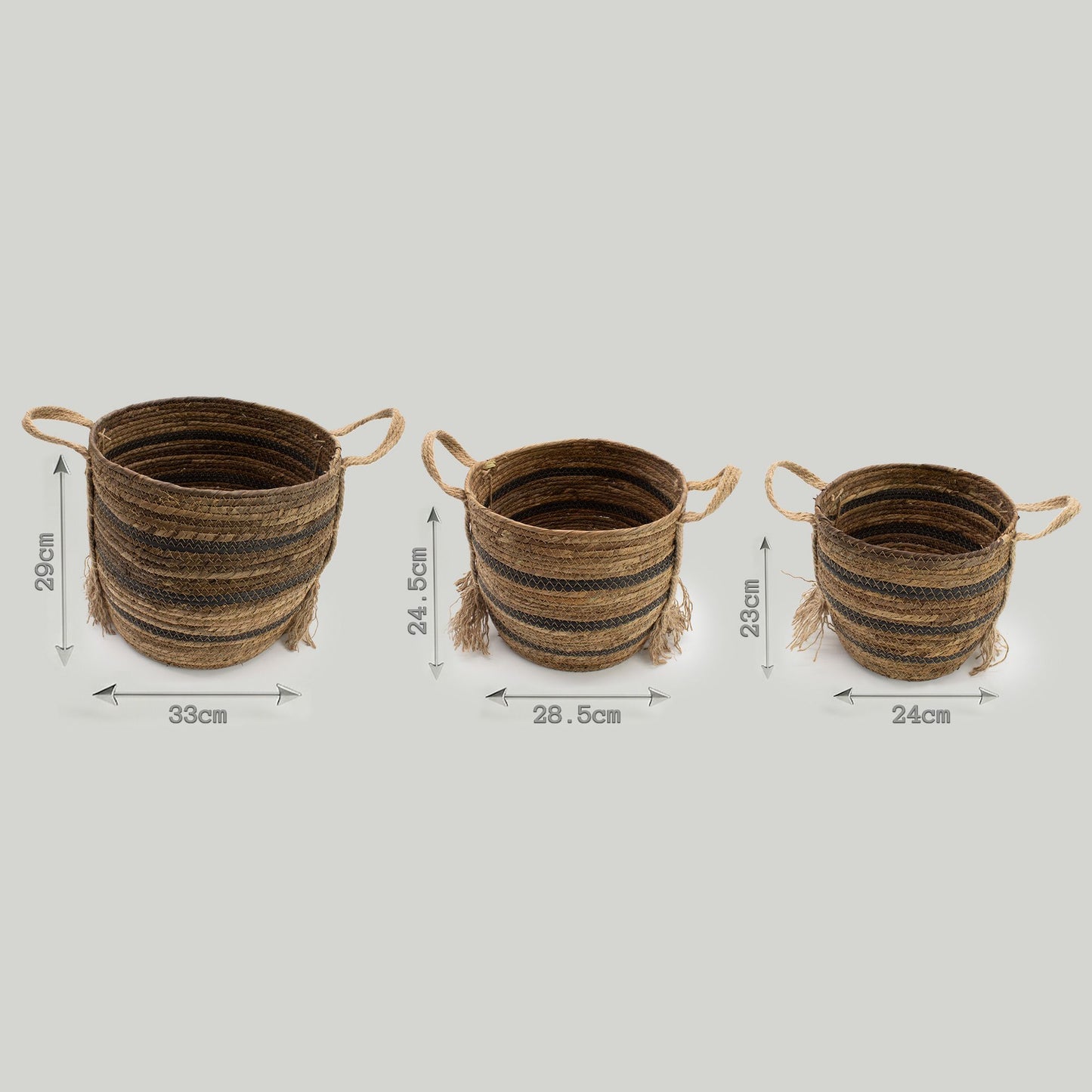 Bananna Leaf & Seagrass Large Baskets - Natural Browns- Set of 7