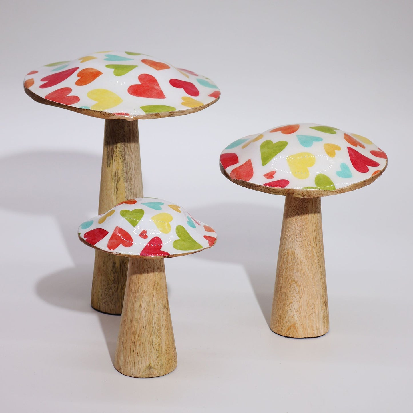 Medium Wooden Mushroom - Pastel Hearts