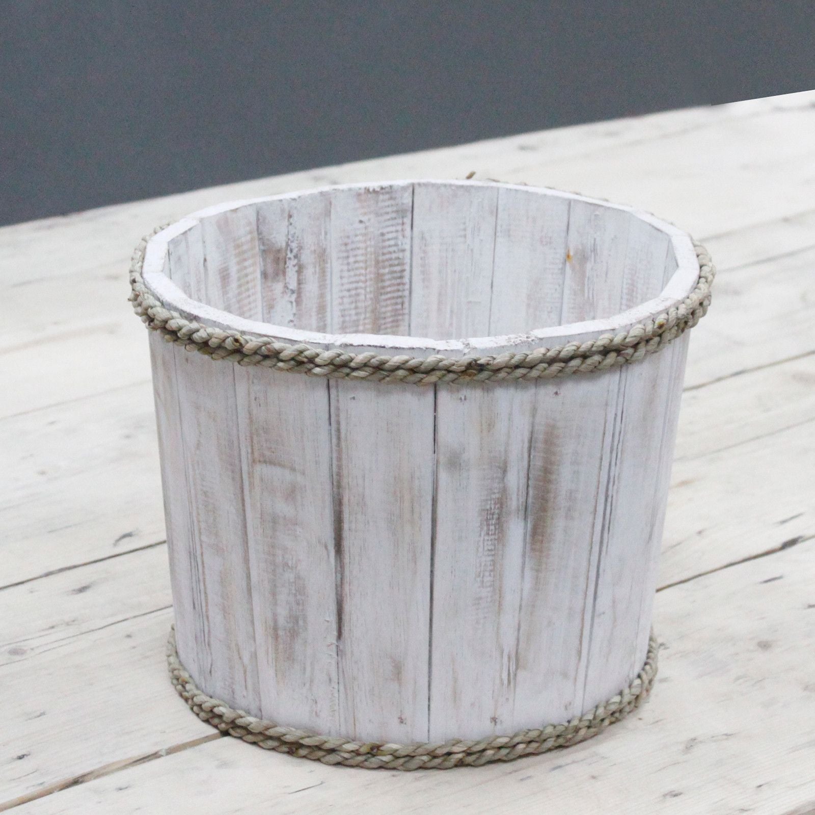 Small Wooden Storage Tub Whitewash
