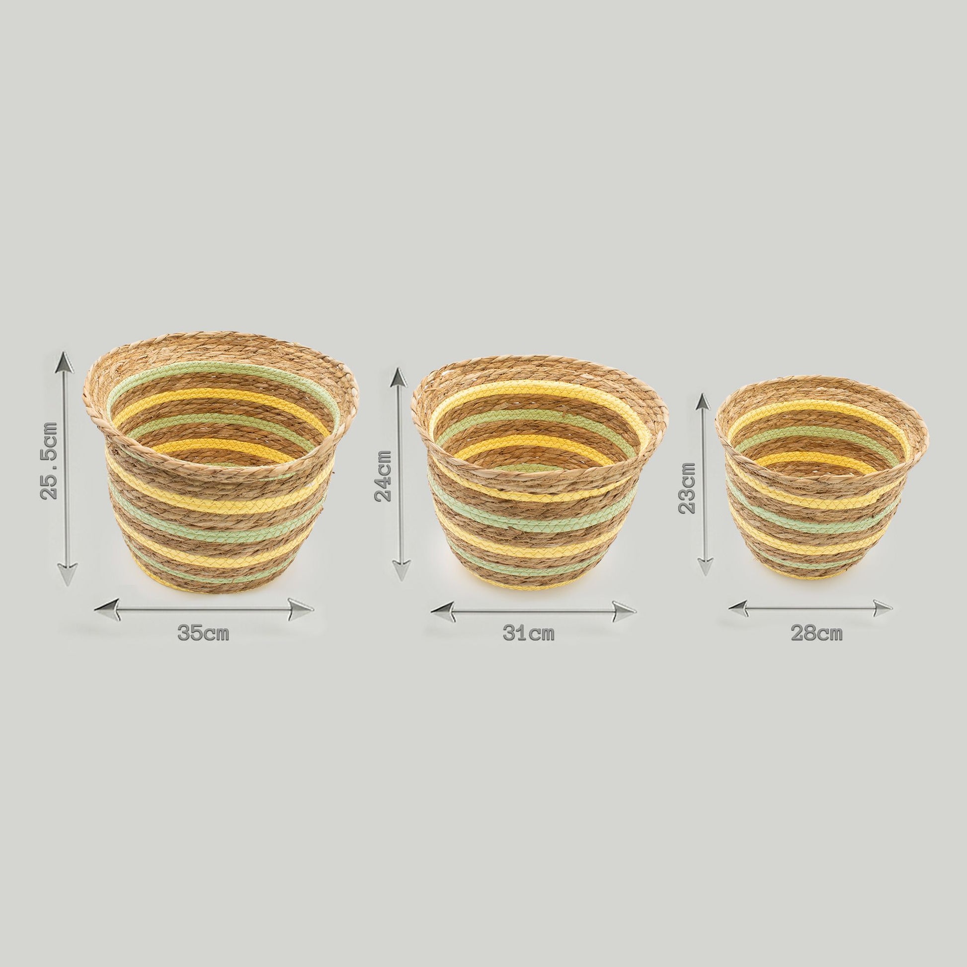 Seagrass & Straw Vase Shaped Baskets  - Natural Yellow & Green - Set of 7
