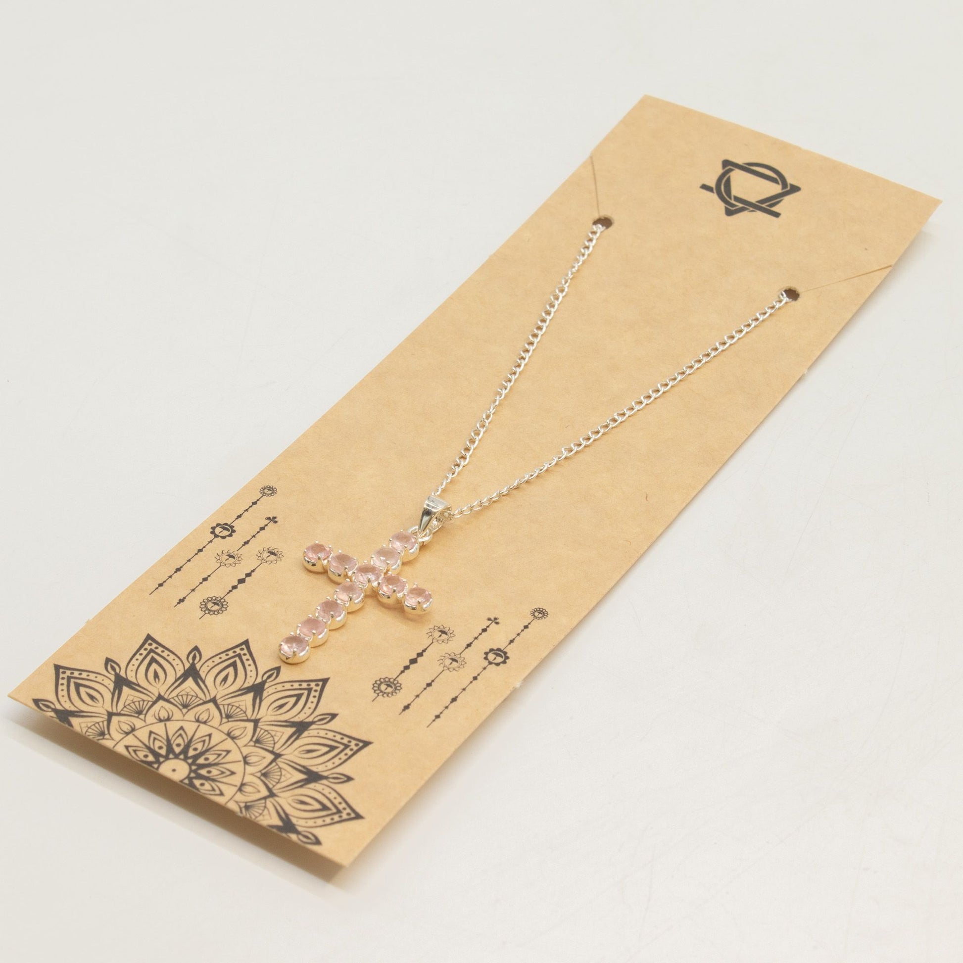 Silver Plated (45cm Chain)- Rose Quartz Crucifix