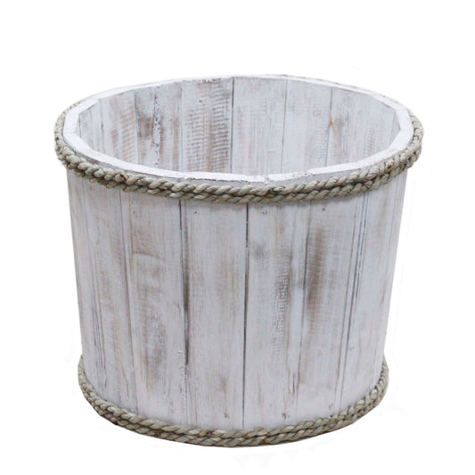 Small Wooden Storage Tub Whitewash