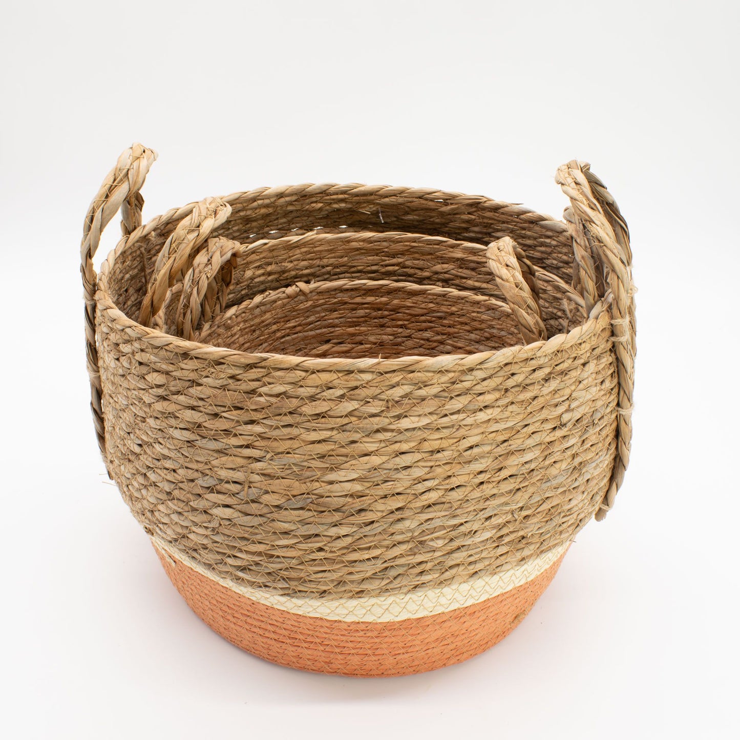 Straw & Seagrass Large Baskets - Natural & Orange- Set of 10