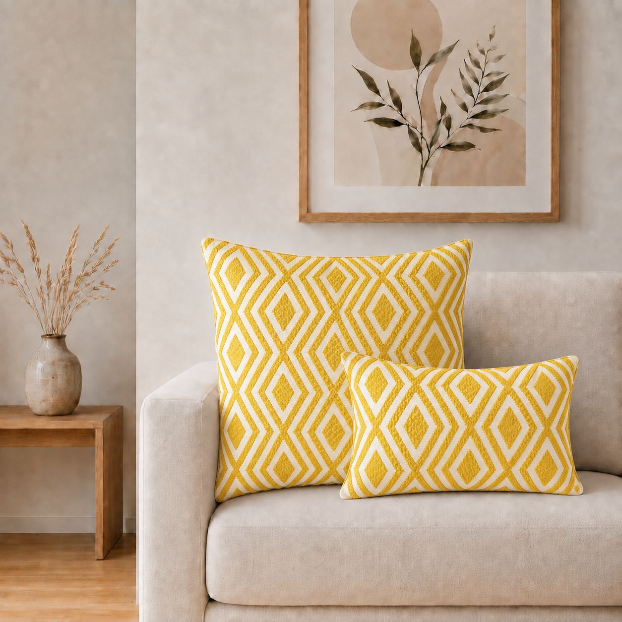 Classic Cushion Cover - Mustard Diamonds- 30x50cm - Lumber Style