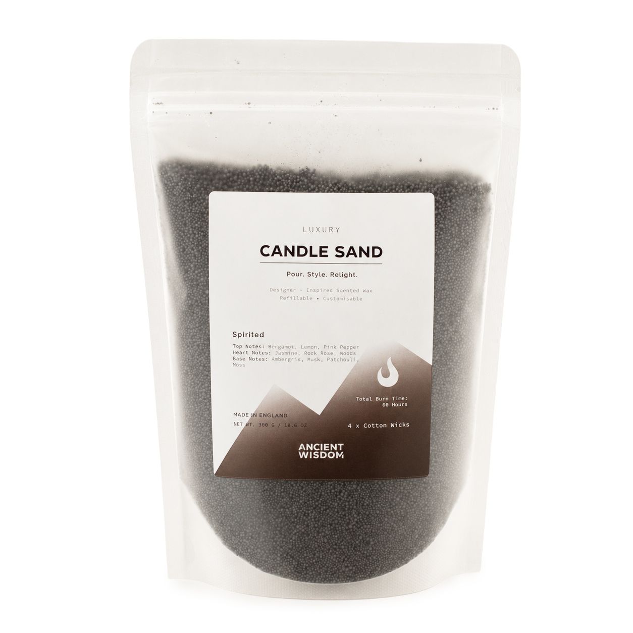 Fragranced Candle Sand - Black - Spirited - 300g