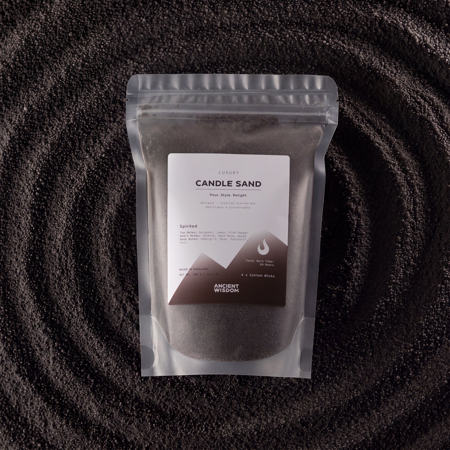 Fragranced Candle Sand - Black - Spirited - 300g