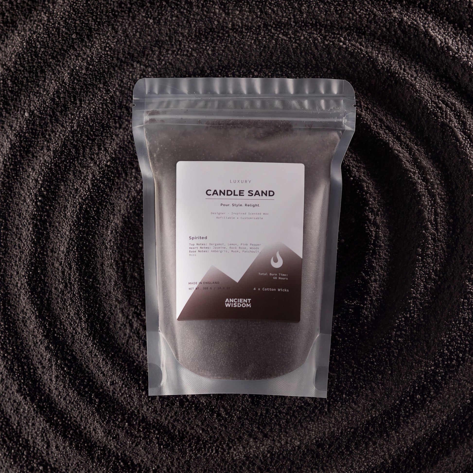 Fragranced Candle Sand - Black - Spirited - 300g