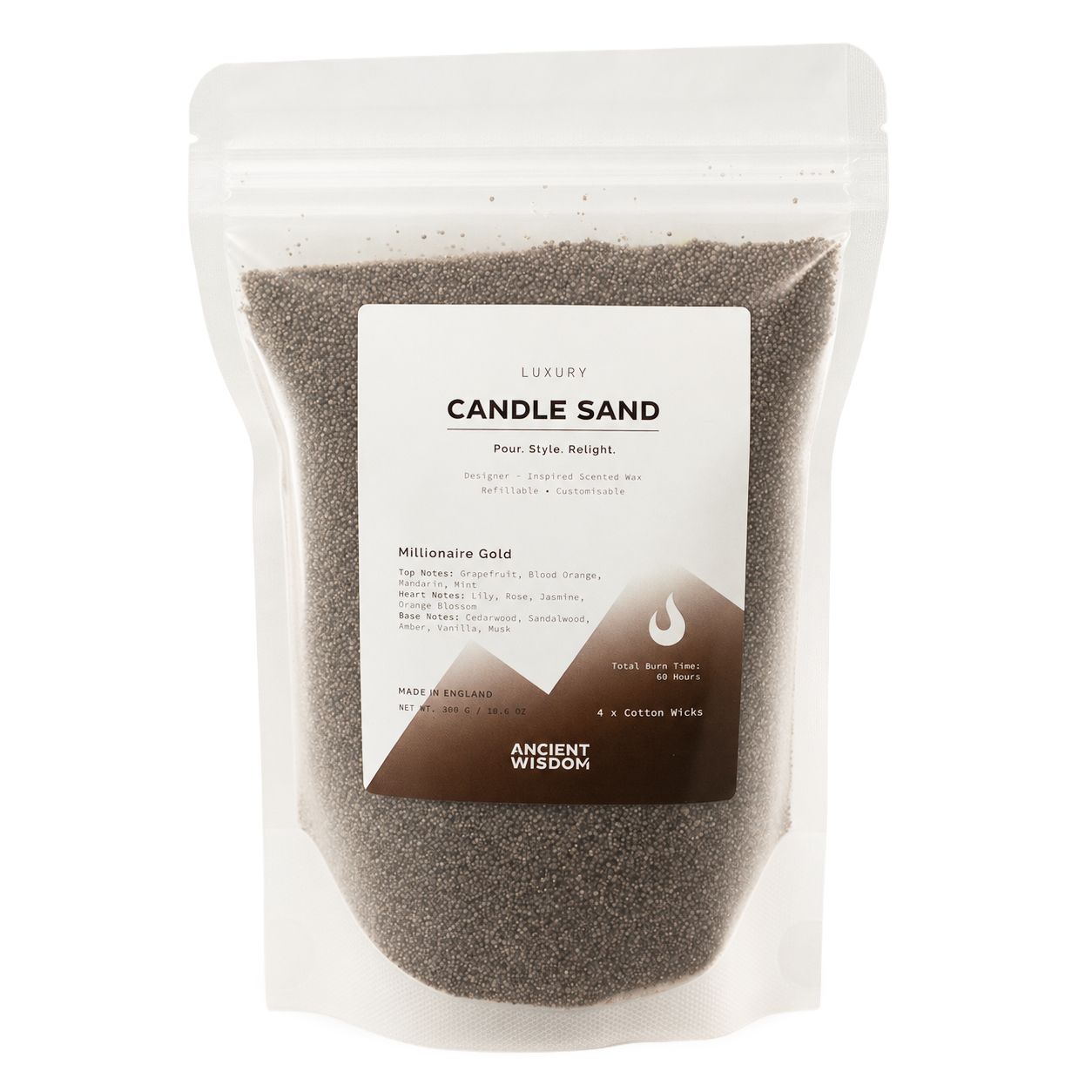 Fragranced Candle Sand - Chocolate Brown - Millionaire Gold - 300g