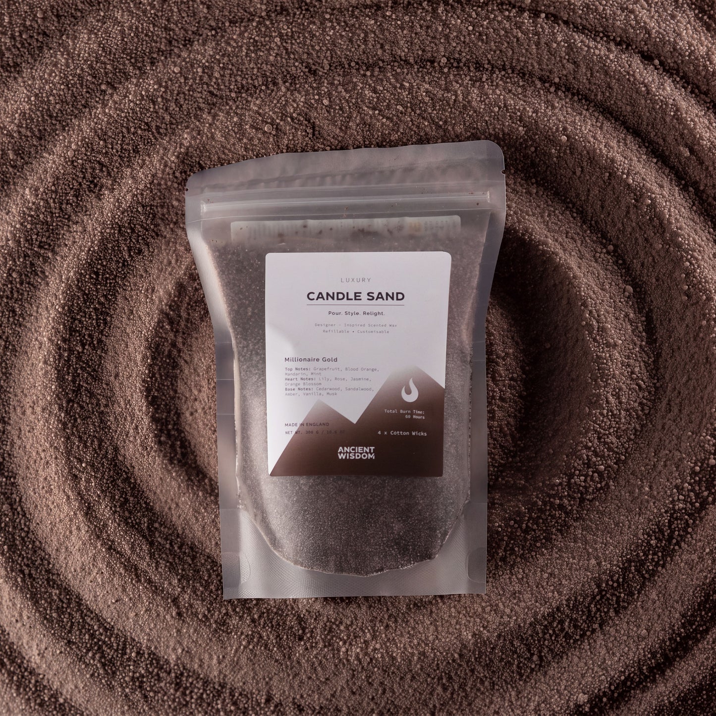 Fragranced Candle Sand - Chocolate Brown - Millionaire Gold - 300g