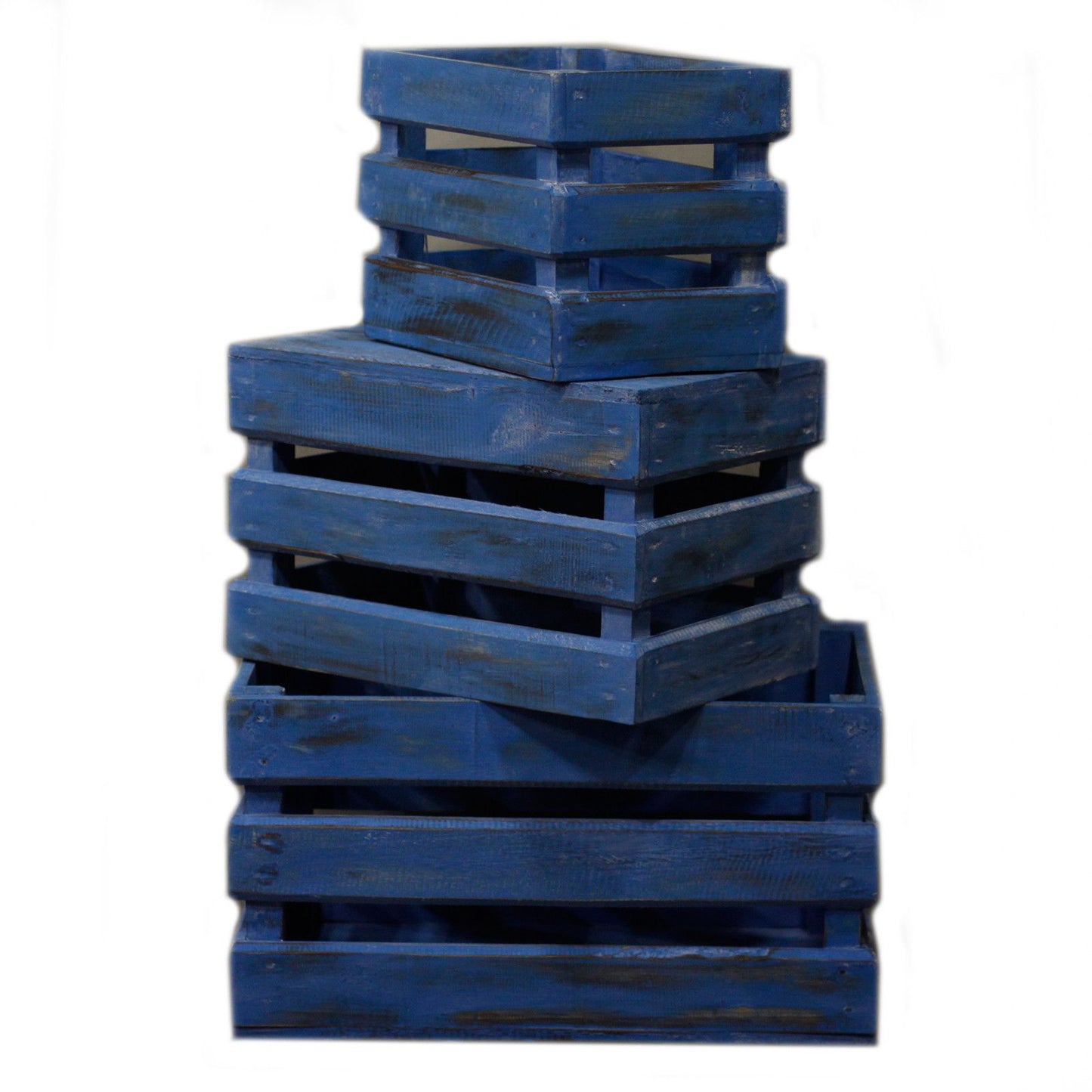 Wooden Storage Crates Bluewash (Set of 3)