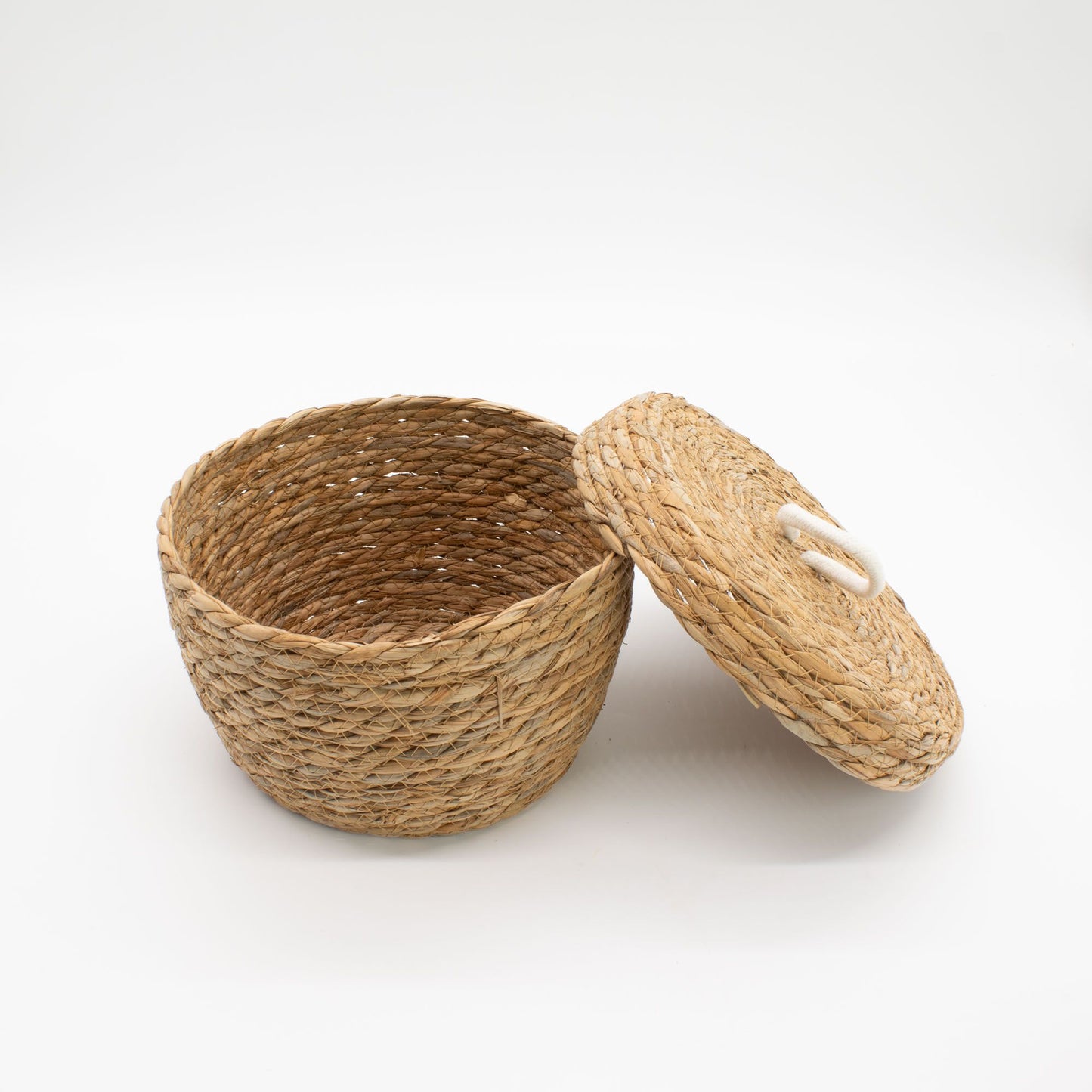 Seagrass & Cotton Round Baskets with Lids - Natural - Set of 5