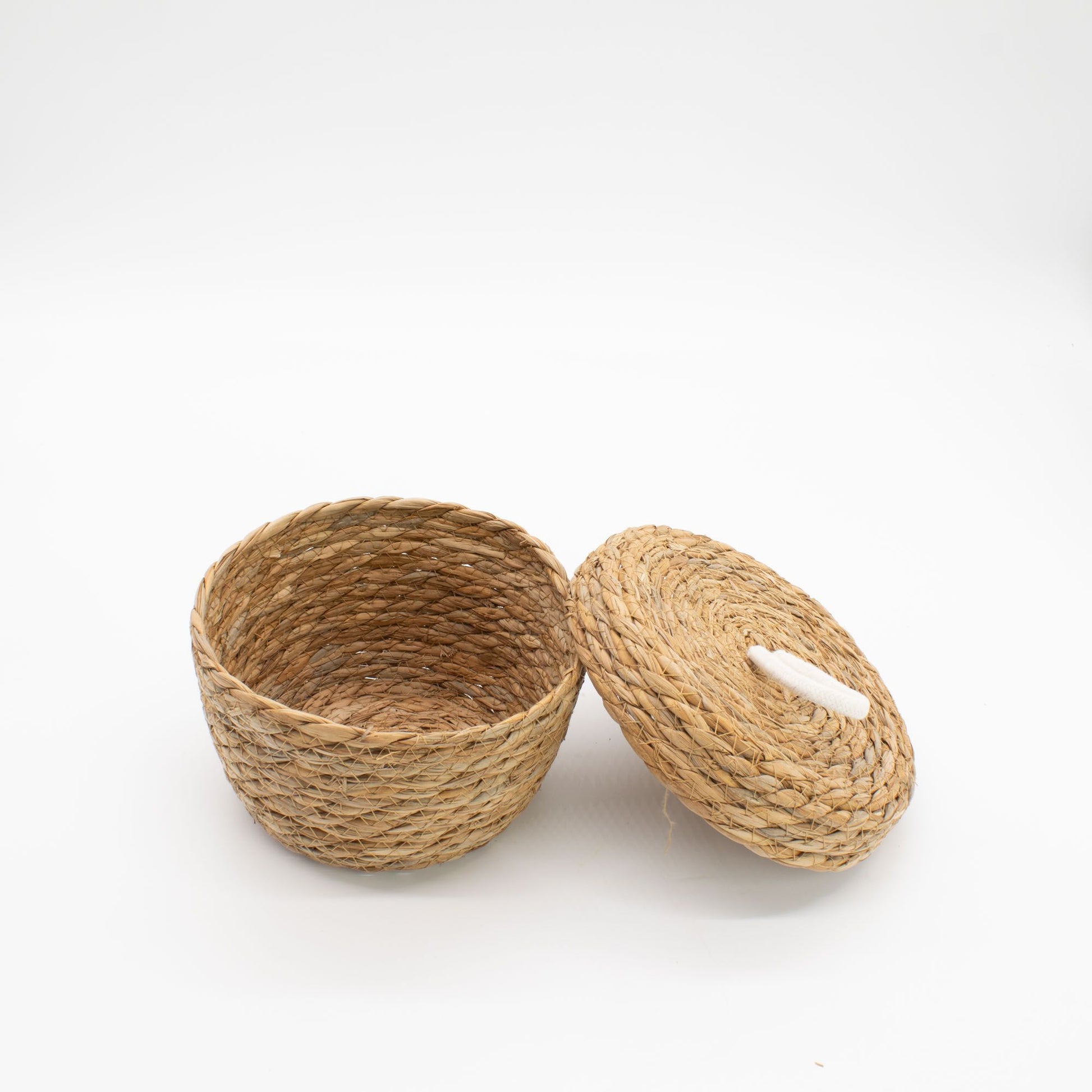 Seagrass & Cotton Round Baskets with Lids - Natural - Set of 6