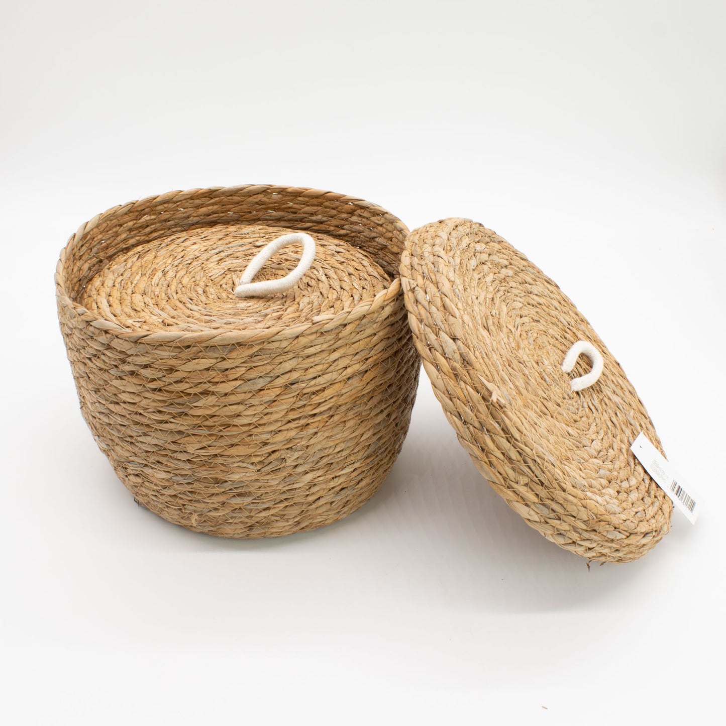 Seagrass & Cotton Round Baskets with Lids - Natural - Set of 7
