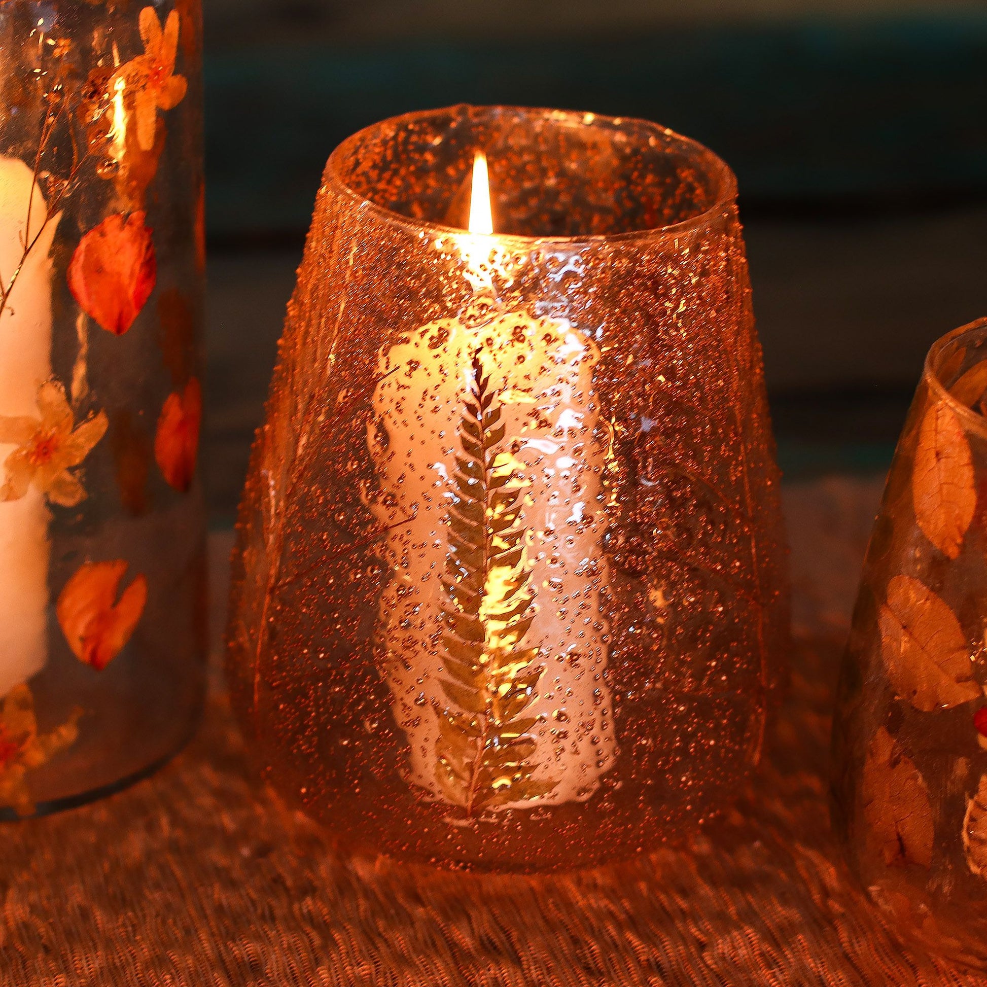 Natural Floral Glass - Large Bowl Candle Holder - Pino - (15x12cm)