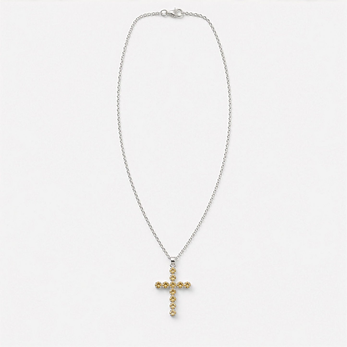 Silver Plated (45cm Chain)- Citrine Crucifix