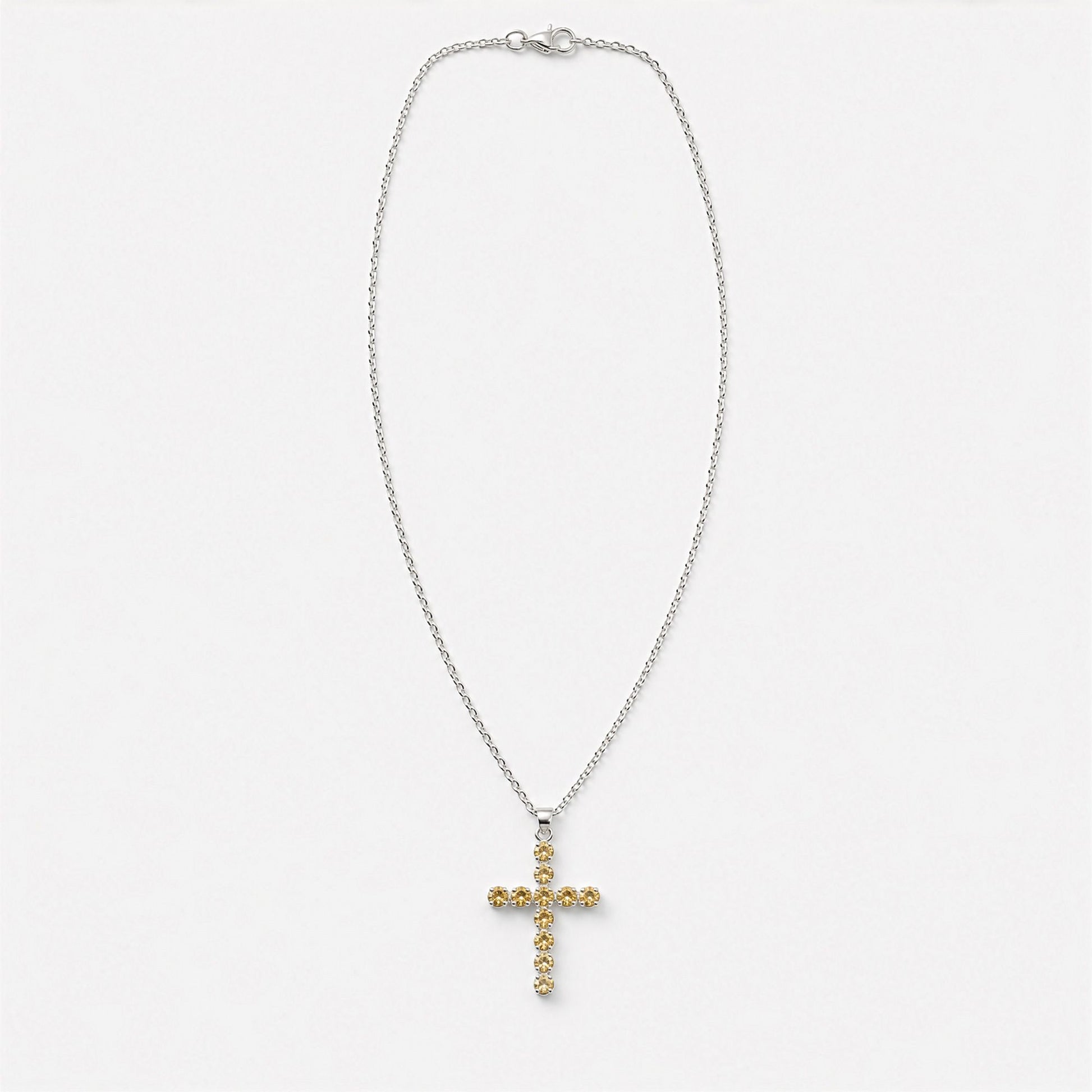 Silver Plated (45cm Chain)- Citrine Crucifix