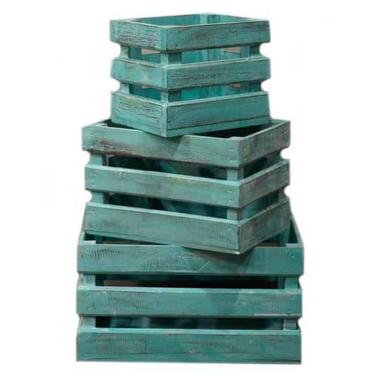Wooden Storage Crates Greenwash (Set of 3)