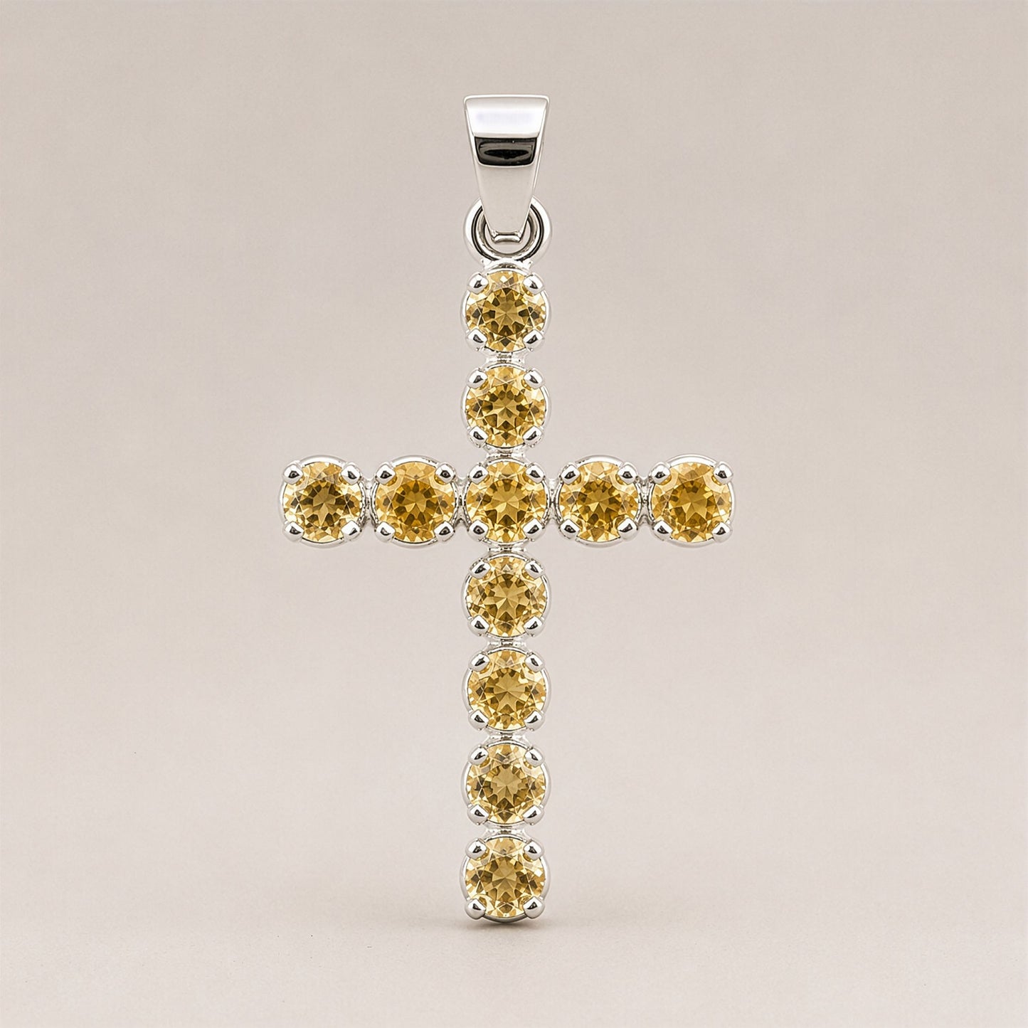 Silver Plated (45cm Chain)- Citrine Crucifix