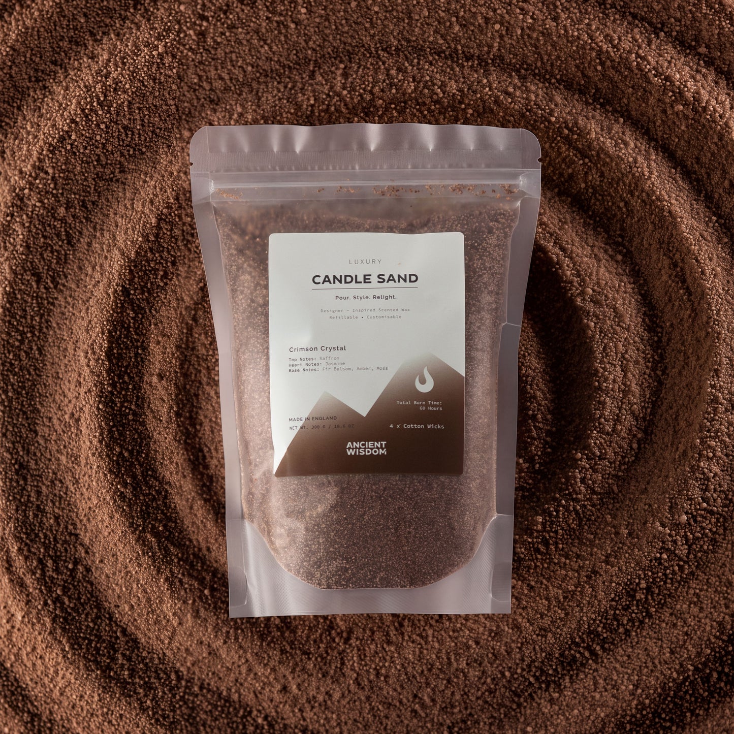 Fragranced Candle Sand - Mocha Brown - Crimson Crystal - 300g