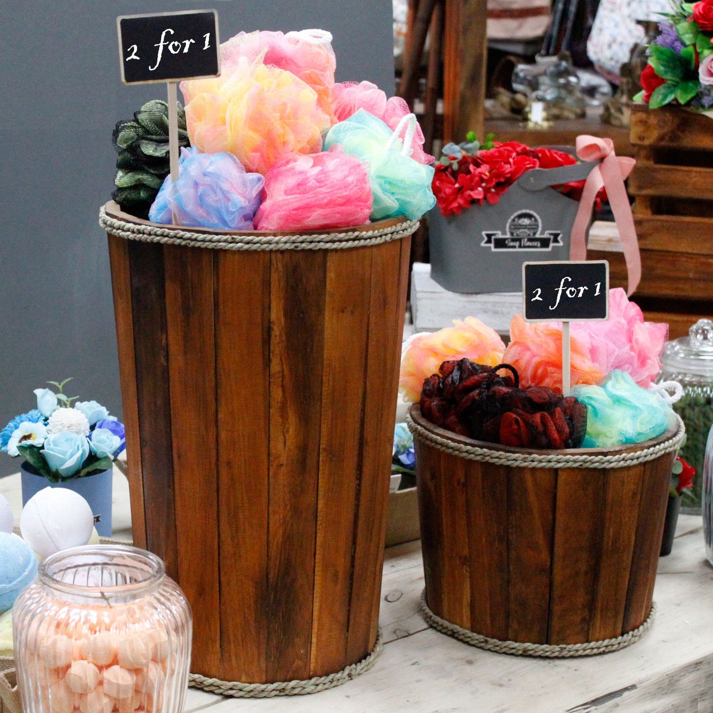 Small Wooden Storage Tub Brown
