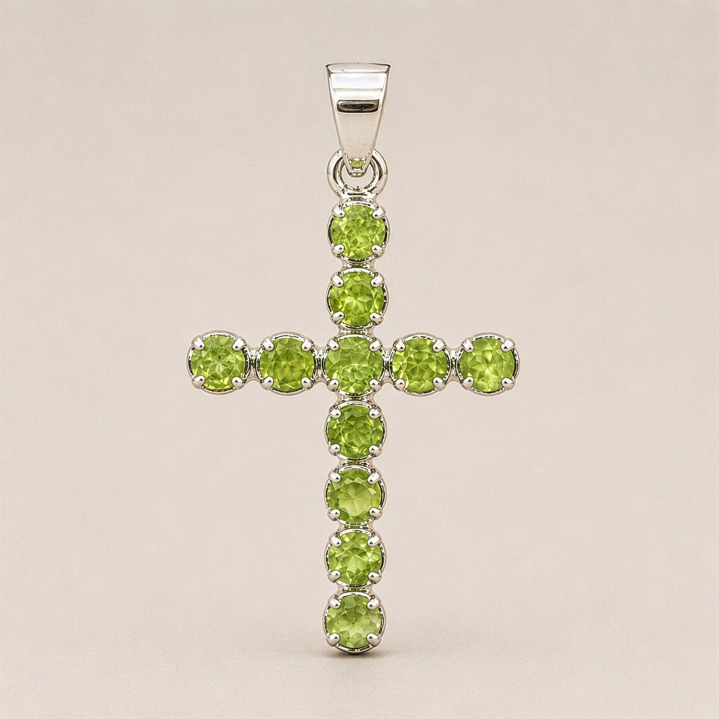 Silver Plated (45cm Chain)- Peridot Crucifix