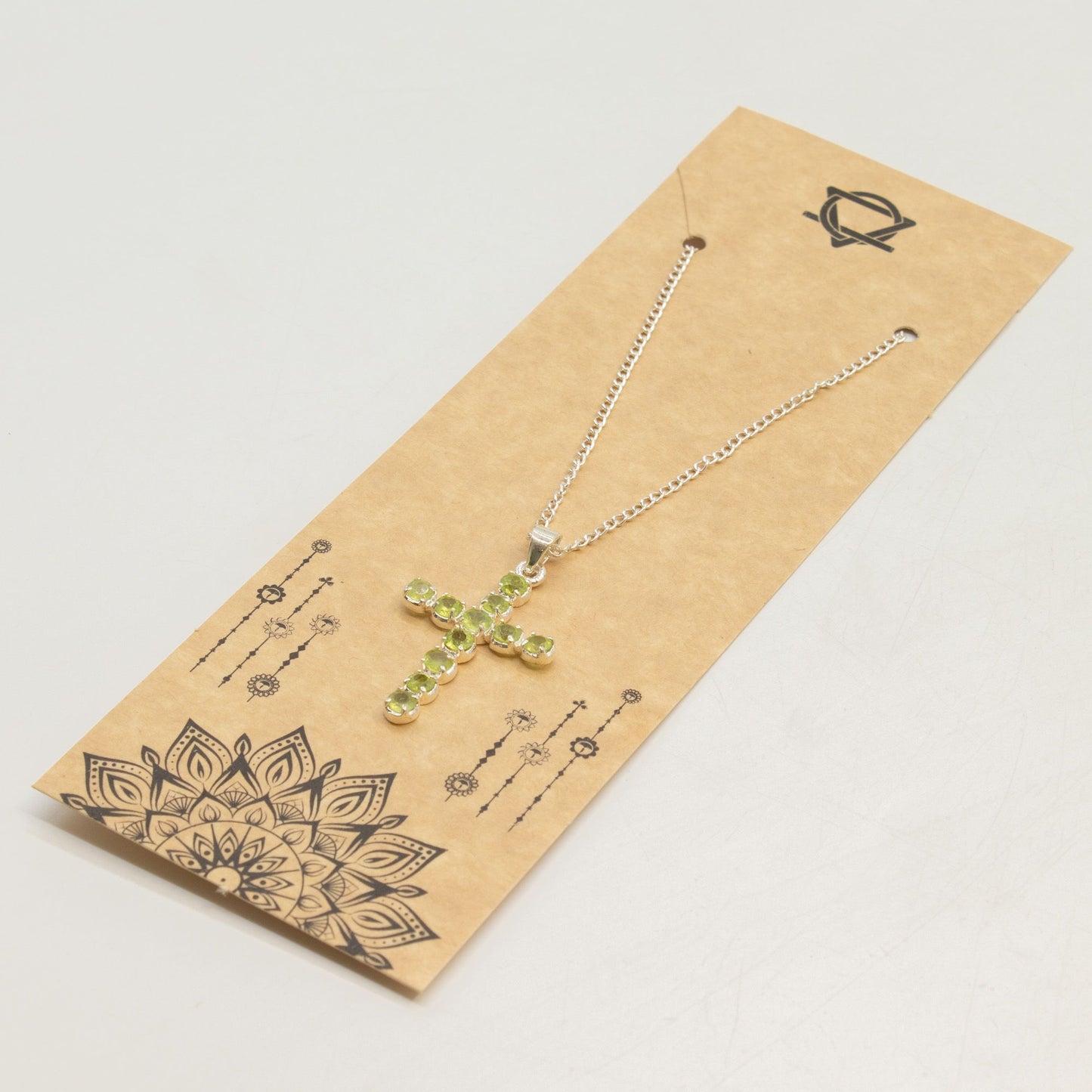 Silver Plated (45cm Chain)- Peridot Crucifix