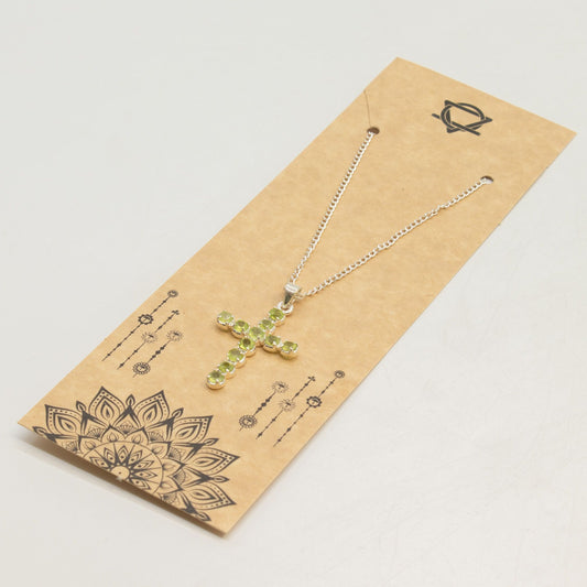 Silver Plated (45cm Chain)- Peridot Crucifix