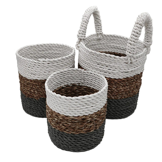 Seagrass Basket Set - Grey / Natural / White