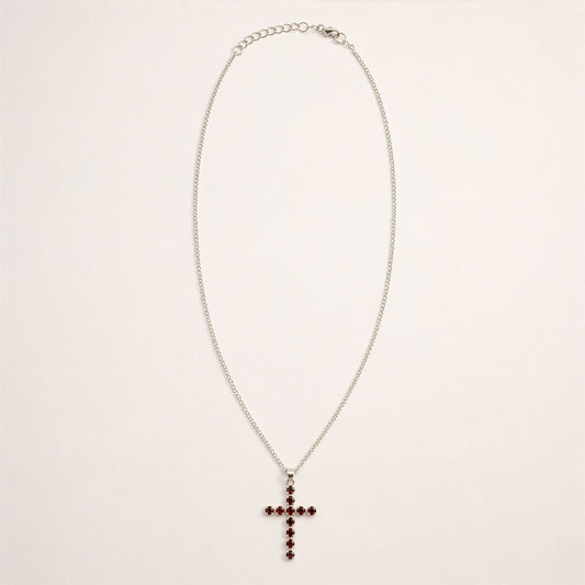 Silver Plated (45cm Chain)- Garnet Crucifix