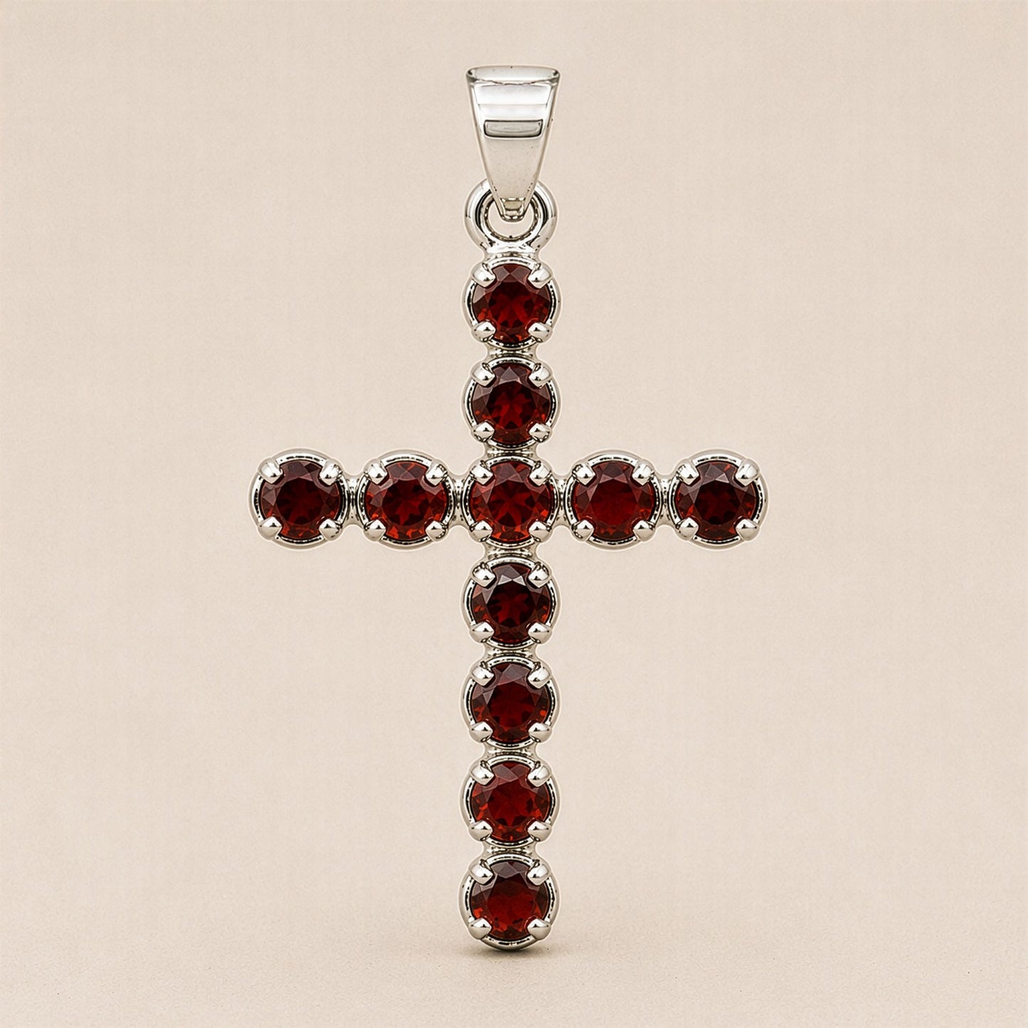 Silver Plated (45cm Chain)- Garnet Crucifix