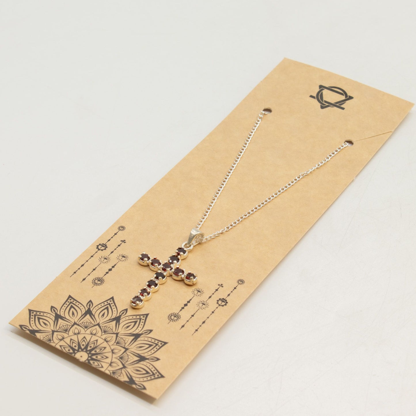 Silver Plated (45cm Chain)- Garnet Crucifix