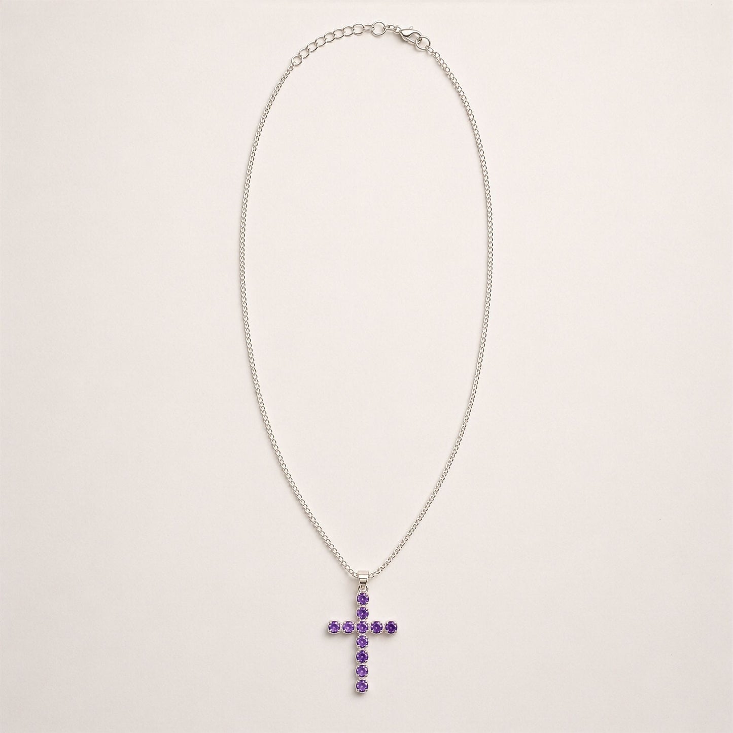 Silver Plated (45cm Chain)- Amethyst Crucifix