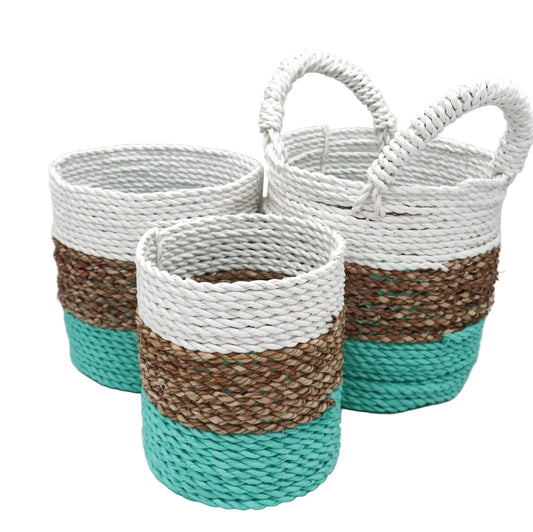 Seagrass Basket Set - Green / Natural / White