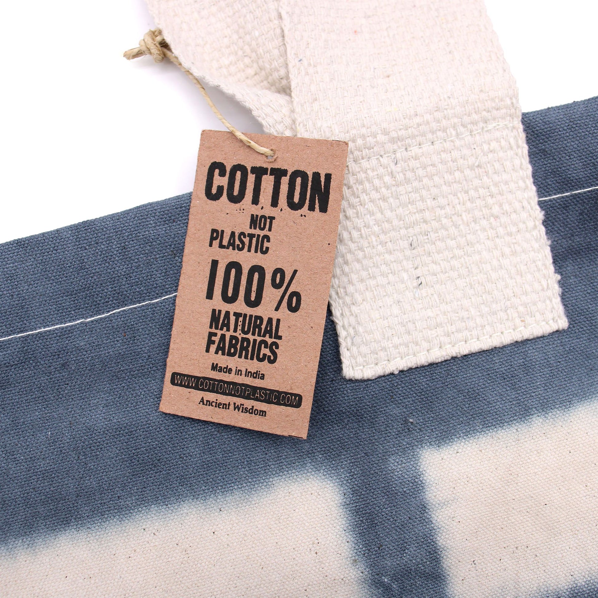 Natural Tye-Dye Cotton Bag (8oz) - 38x42x12cm - Sky Blue Blocks -Handle