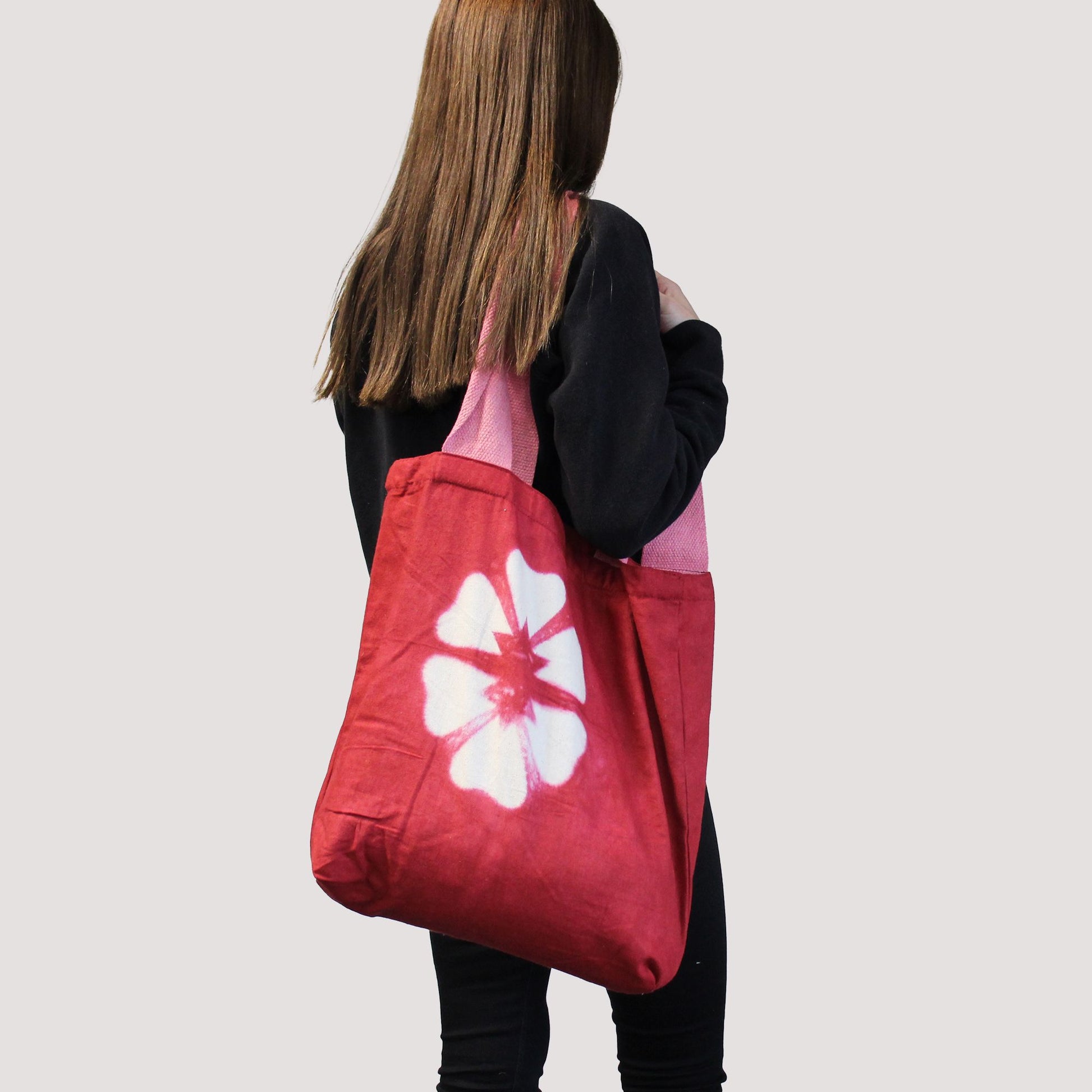 Natural Tye-Dye Cotton Bag (8oz) - 38x42x12cm - Grey Blocks -Handle