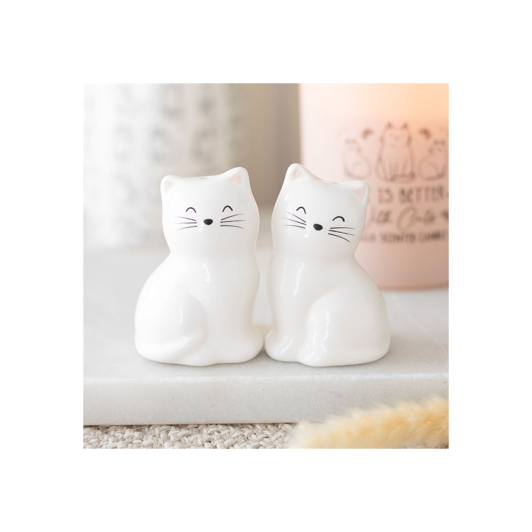 White Cat Shaped Salt and Pepper Shakers