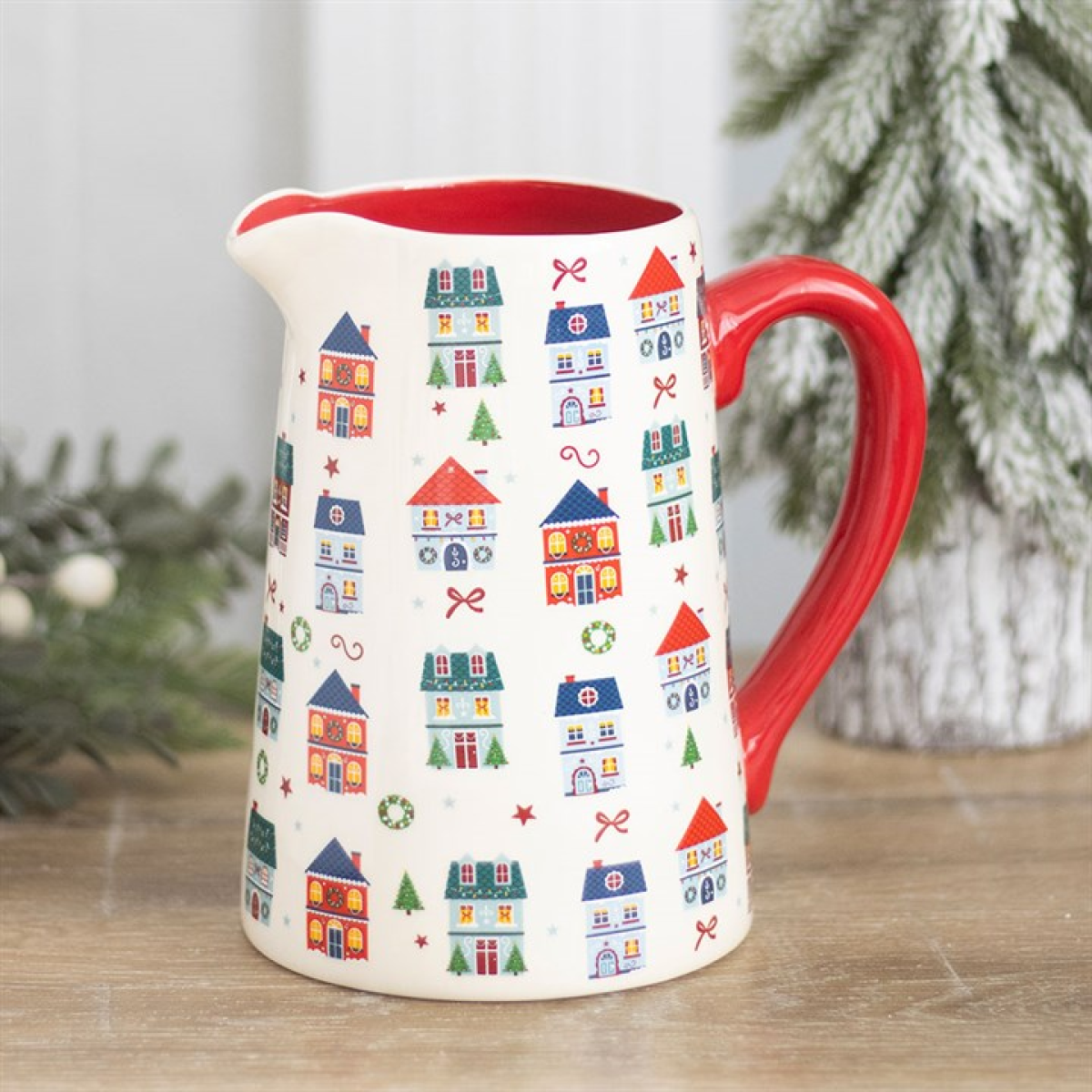 Christmas Street Print Ceramic Flower Jug