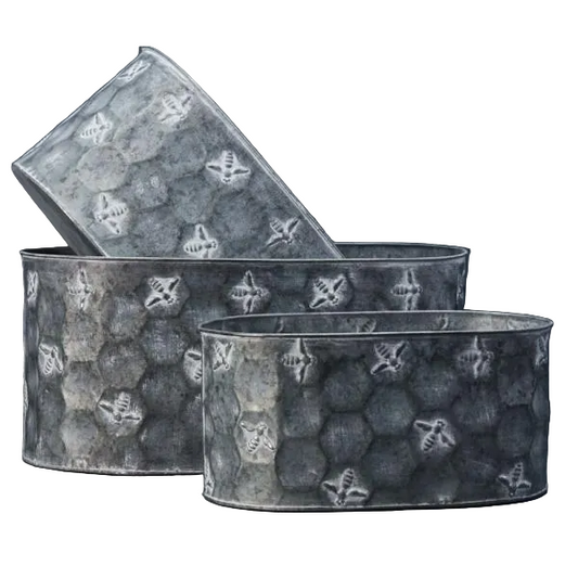 Set of Three Oval Bee Zinc Planters