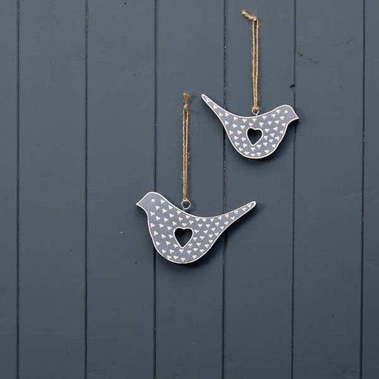 Hanging Grey Bird with White Kerry Work 12.5x1x7cm