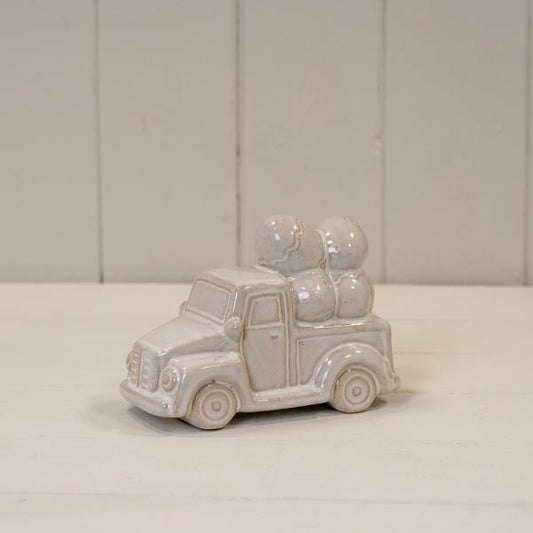 Glazed Ceramic Car Carrying Eggs Ornament with Textured Detail