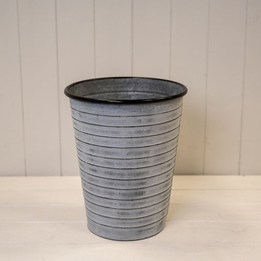Vintage Whitewashed Garden Long Tom Planter (ribbed) with Drainage Hole